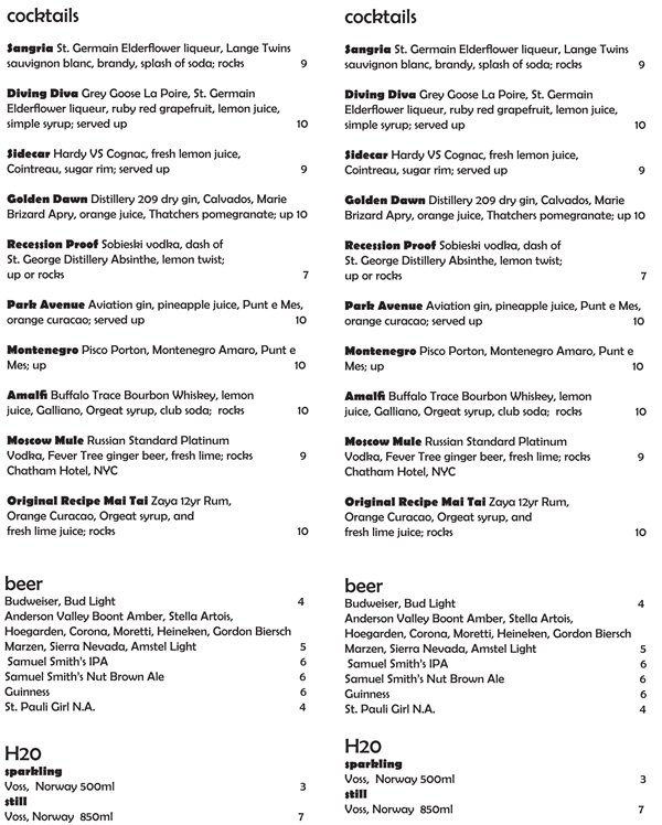 Hotel De Anza - Hedley Club Lounge San Jose Happy Hour Menu